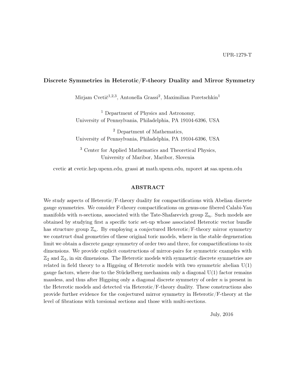 Discrete Symmetries in Heterotic/F-Theory Duality and Mirror Symmetry