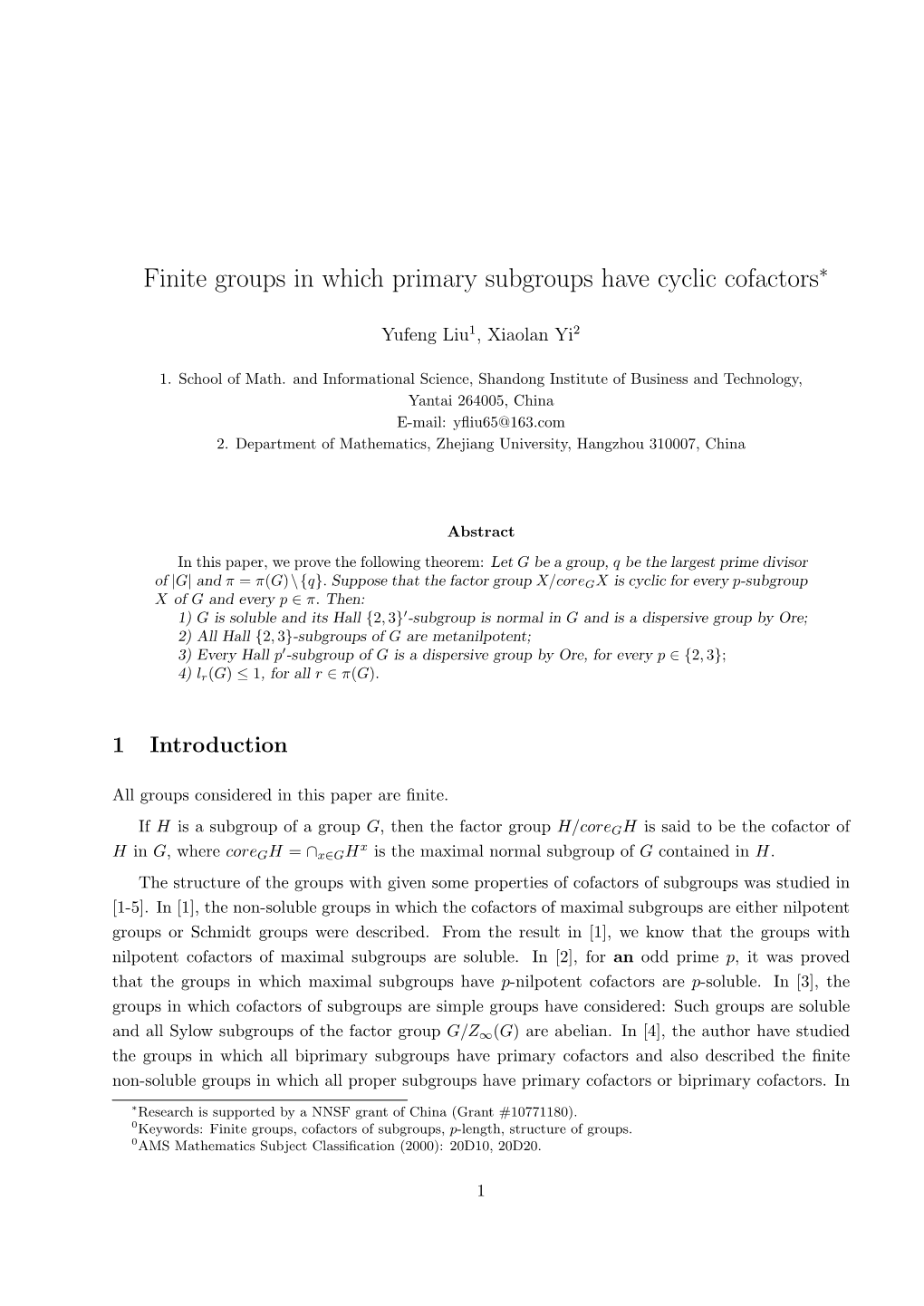 Finite Groups in Which Primary Subgroups Have Cyclic Cofactors∗