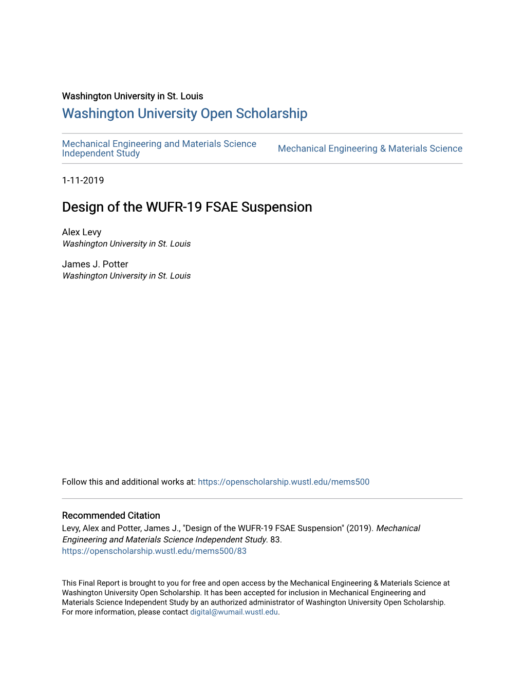 Design of the WUFR-19 FSAE Suspension