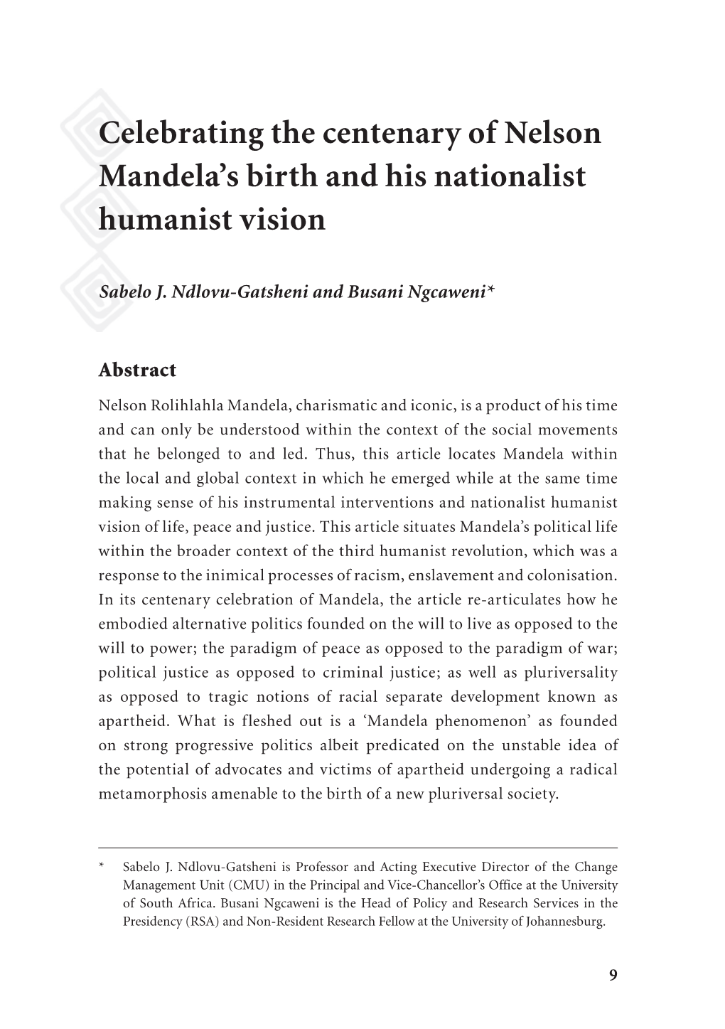 Celebrating the Centenary of Nelson Mandela's Birth and His Nationalist