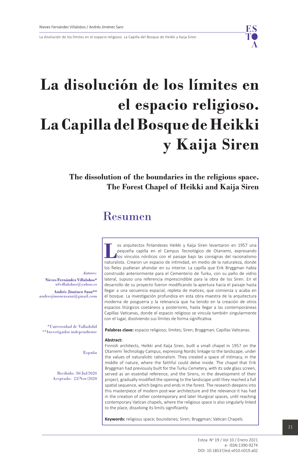 La Disolución De Los Límites En El Espacio Religioso. La Capilla Del Bosque De Heikki Y Kaija Siren