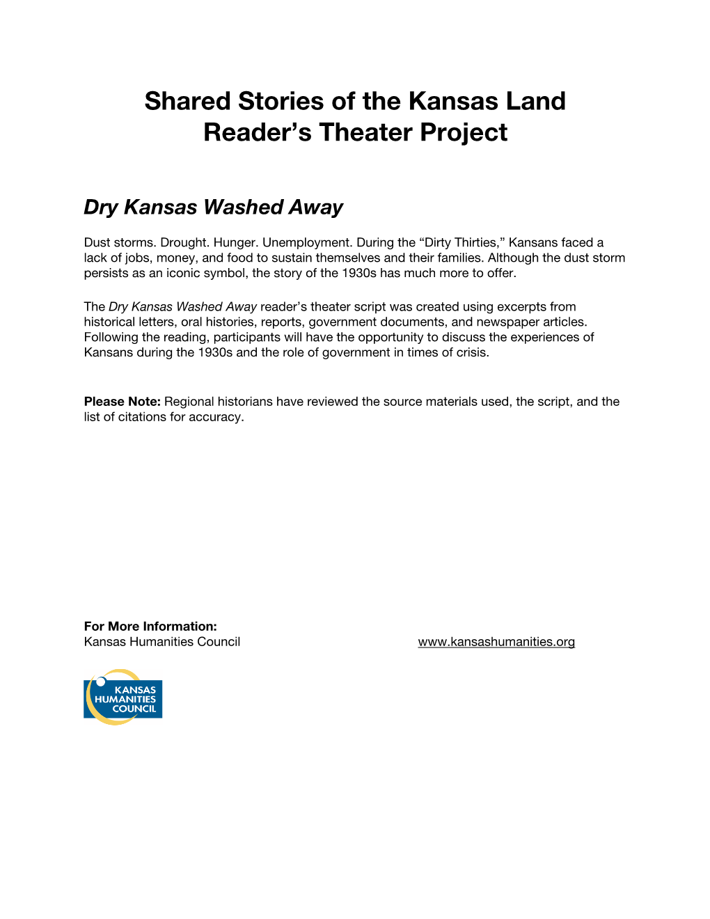 Shared Stories of the Kansas Land Reader's Theater Project