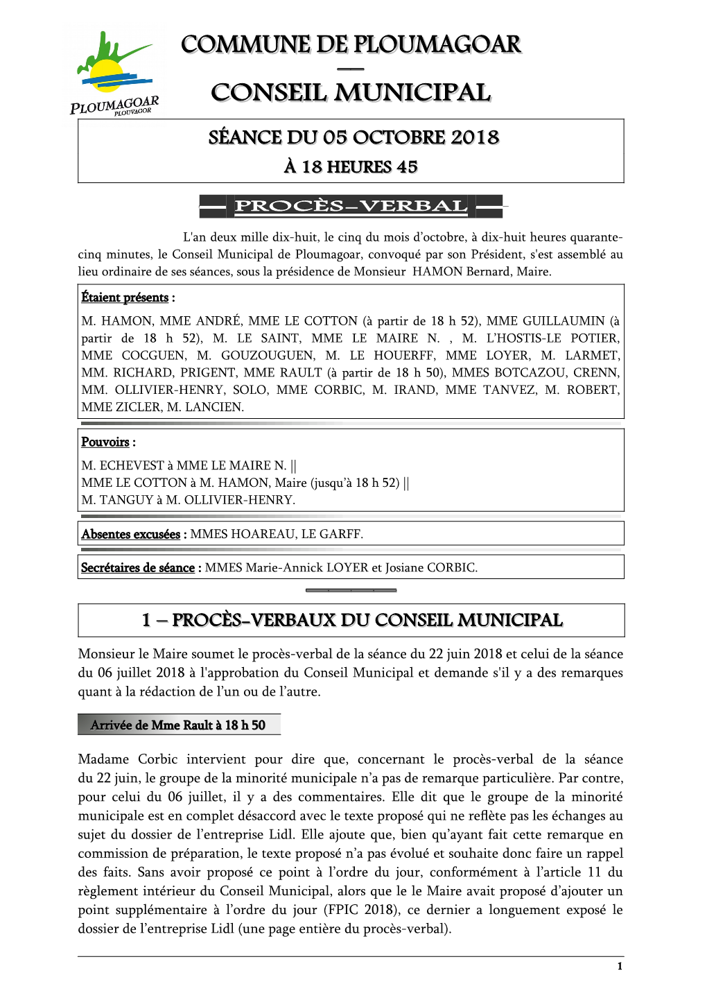 Commune De Ploumagoar Conseil Municipal