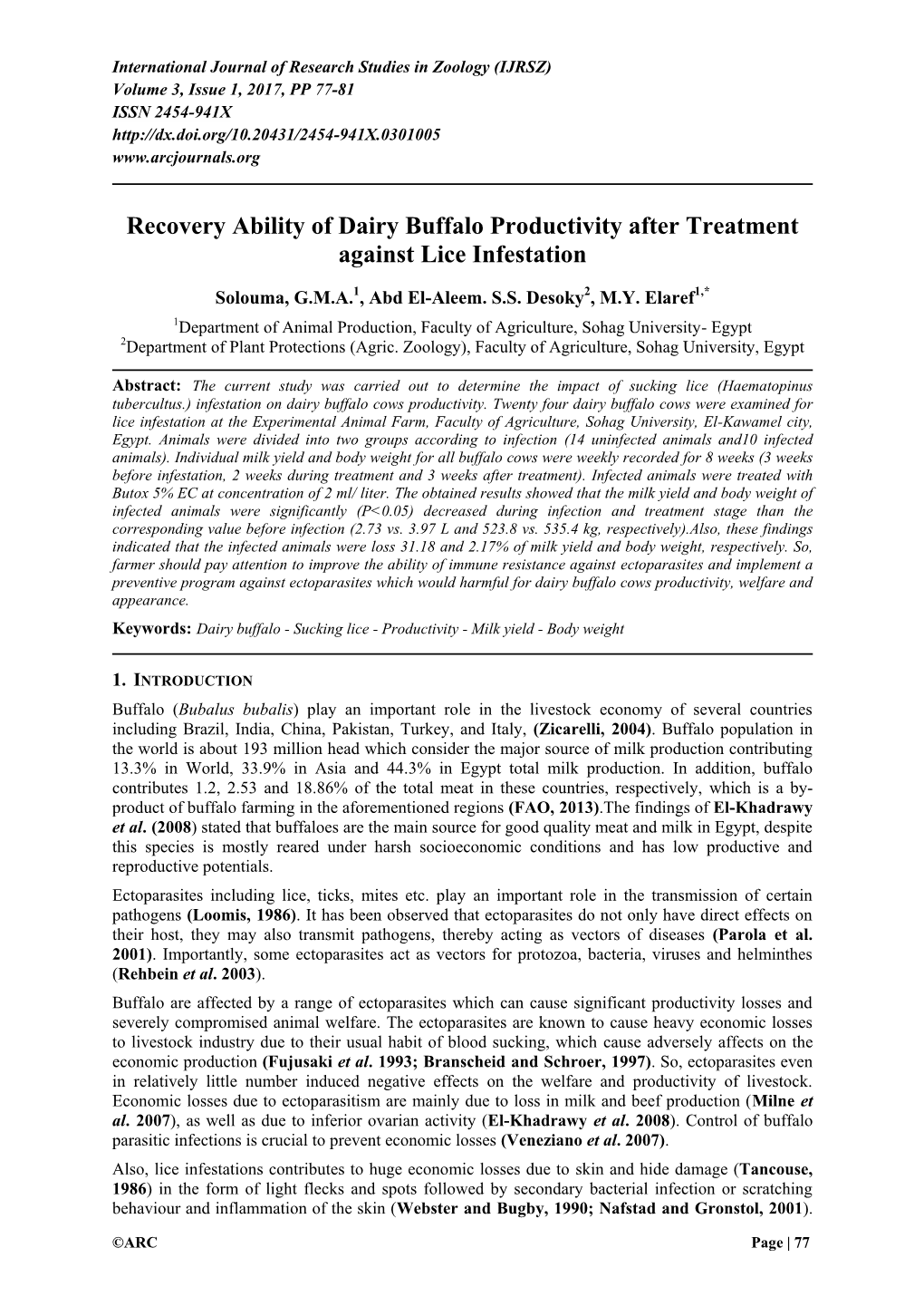 Recovery Ability of Dairy Buffalo Productivity After Treatment Against Lice Infestation