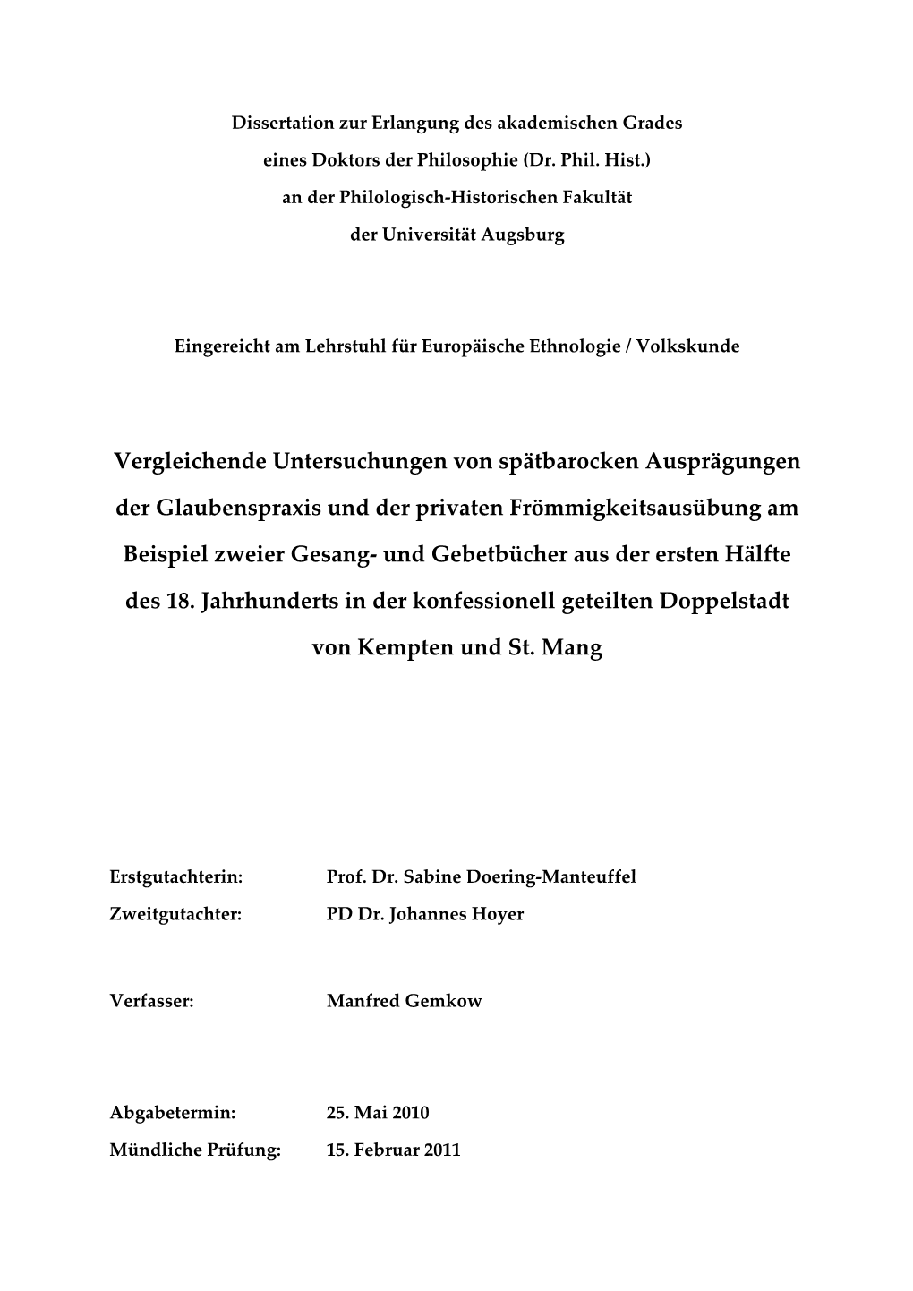 Vergleichende Untersuchungen Von Spätbarocken Ausprägungen Der