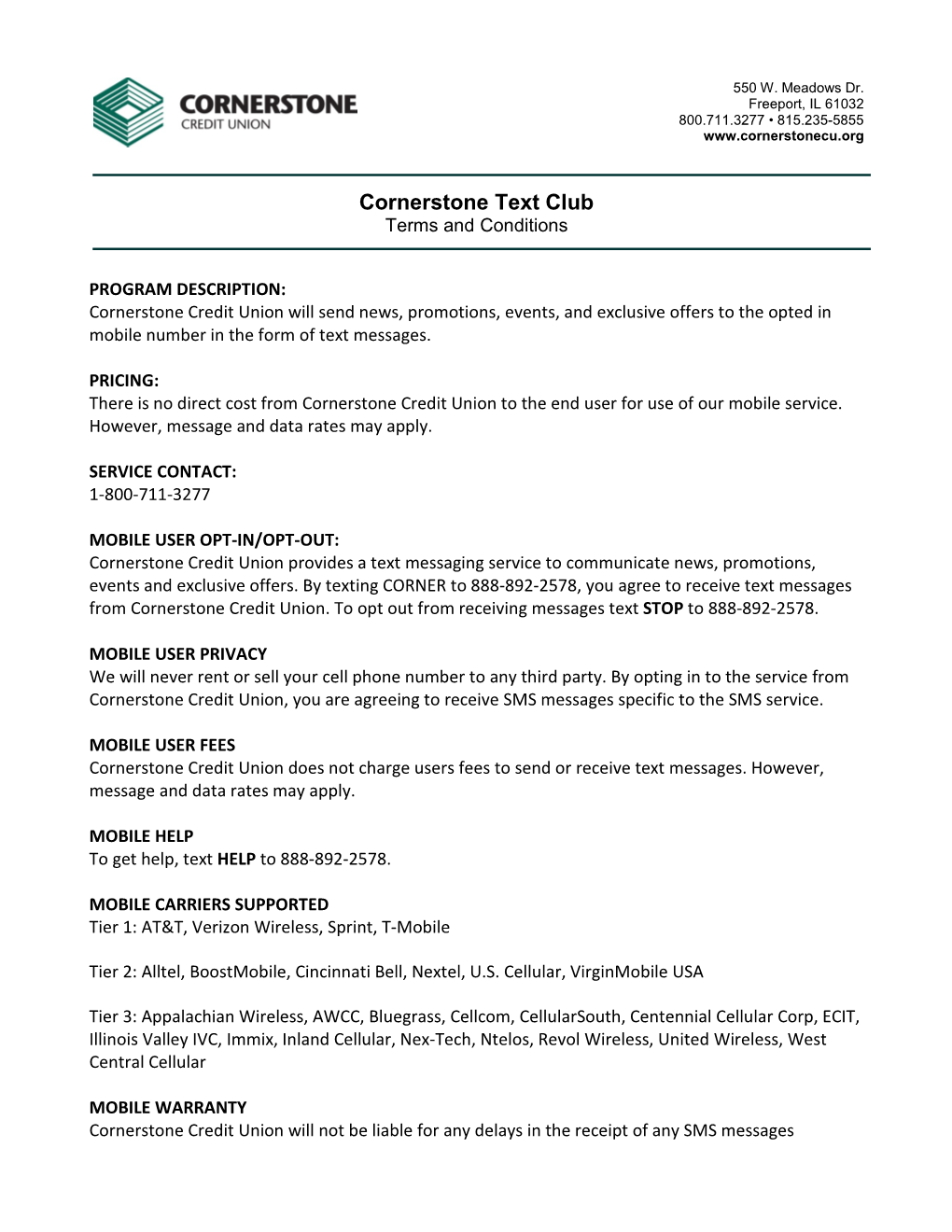 Cornerstone Text Club Terms and Conditions