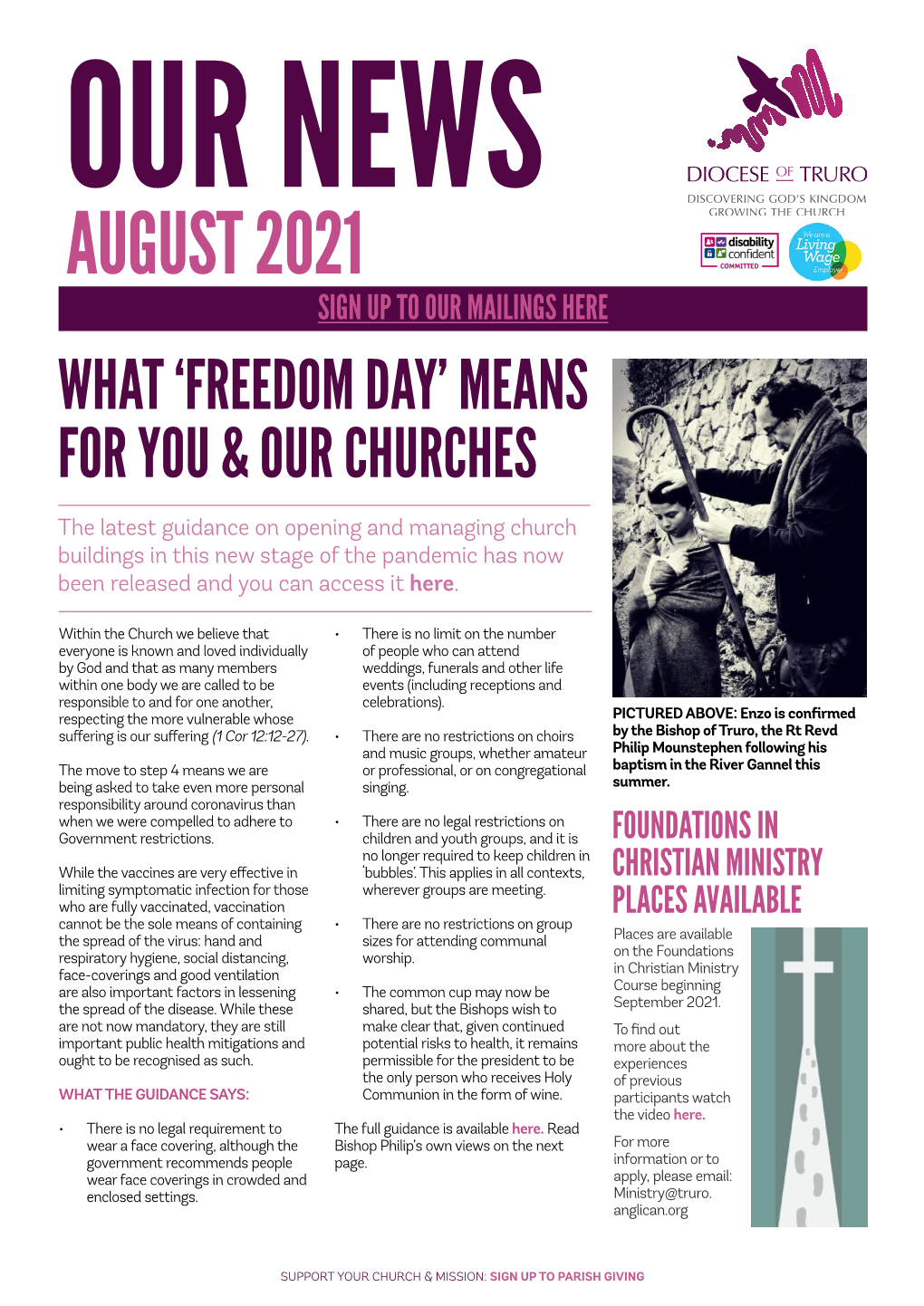 August 2021 Sign up to Our Mailings Here What ‘Freedom Day’ Means for You & Our Churches