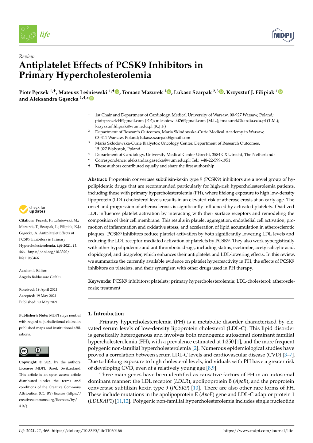 Antiplatelet Effects of PCSK9 Inhibitors in Primary Hypercholesterolemia