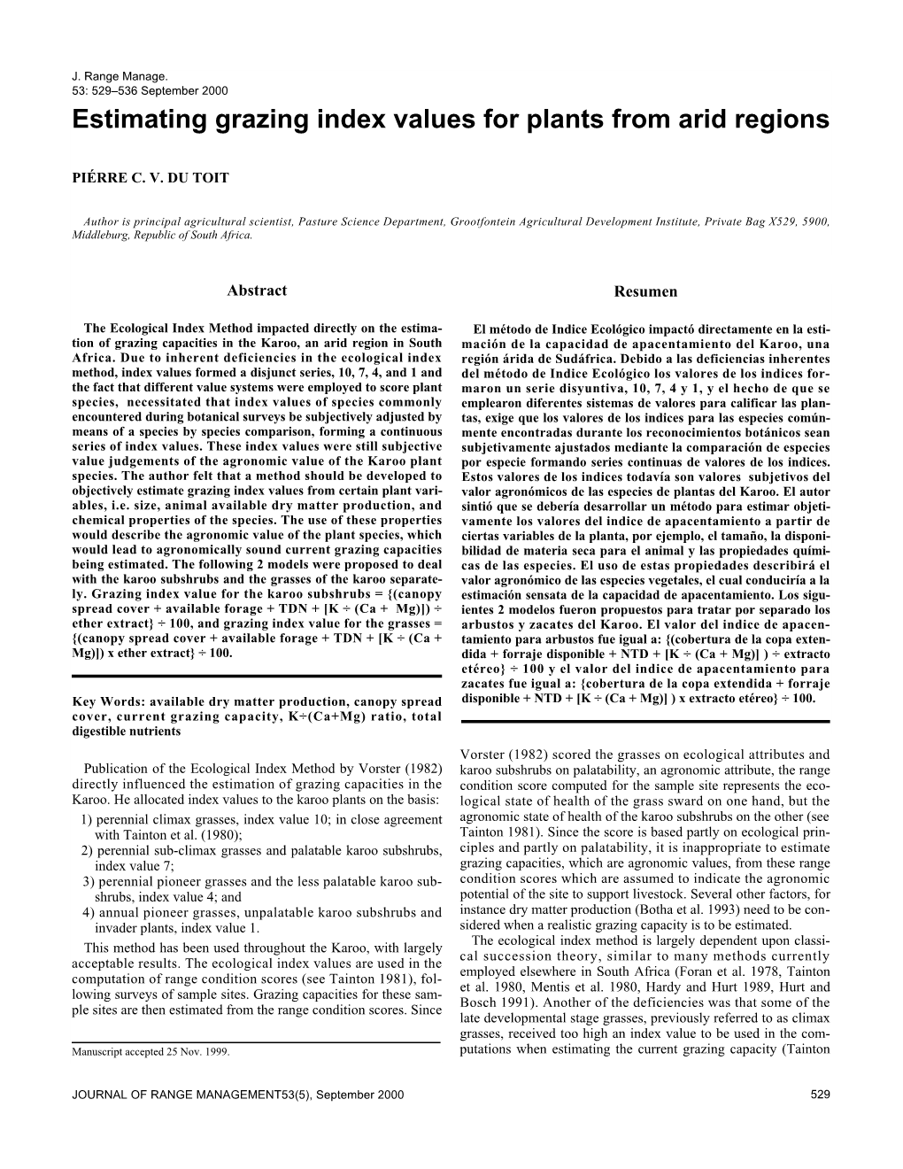 Estimating Grazing Index Values for Plants from Arid Regions