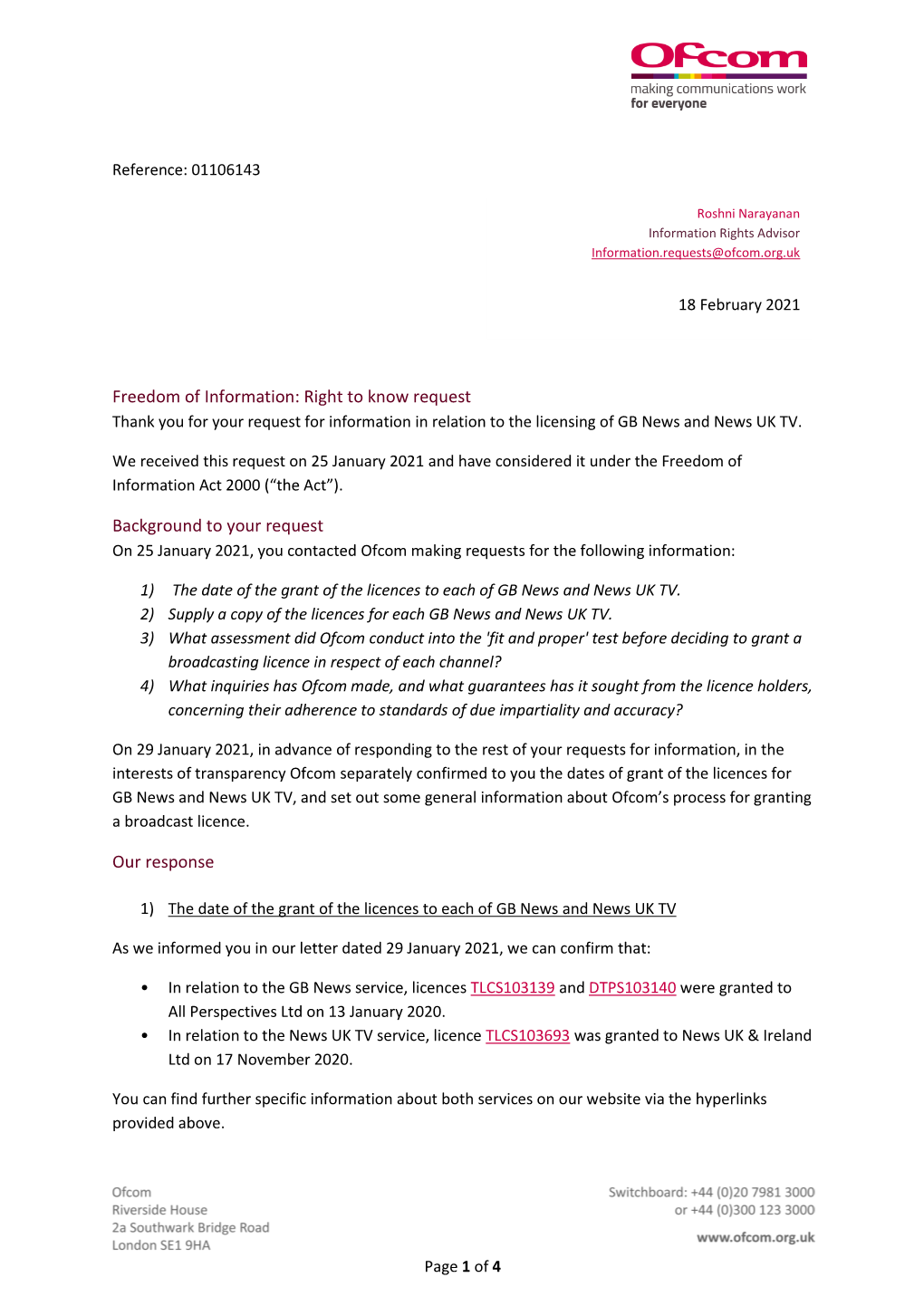 Licensing of GB News and News UK TV