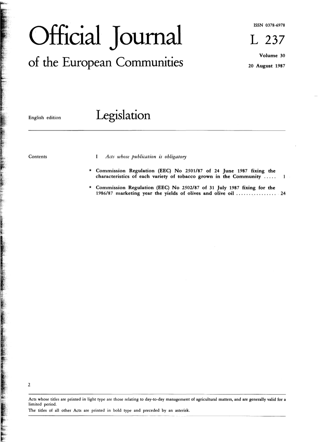 Official Journal L 23 7 Volume 30 of the European Communities 20 August 1987