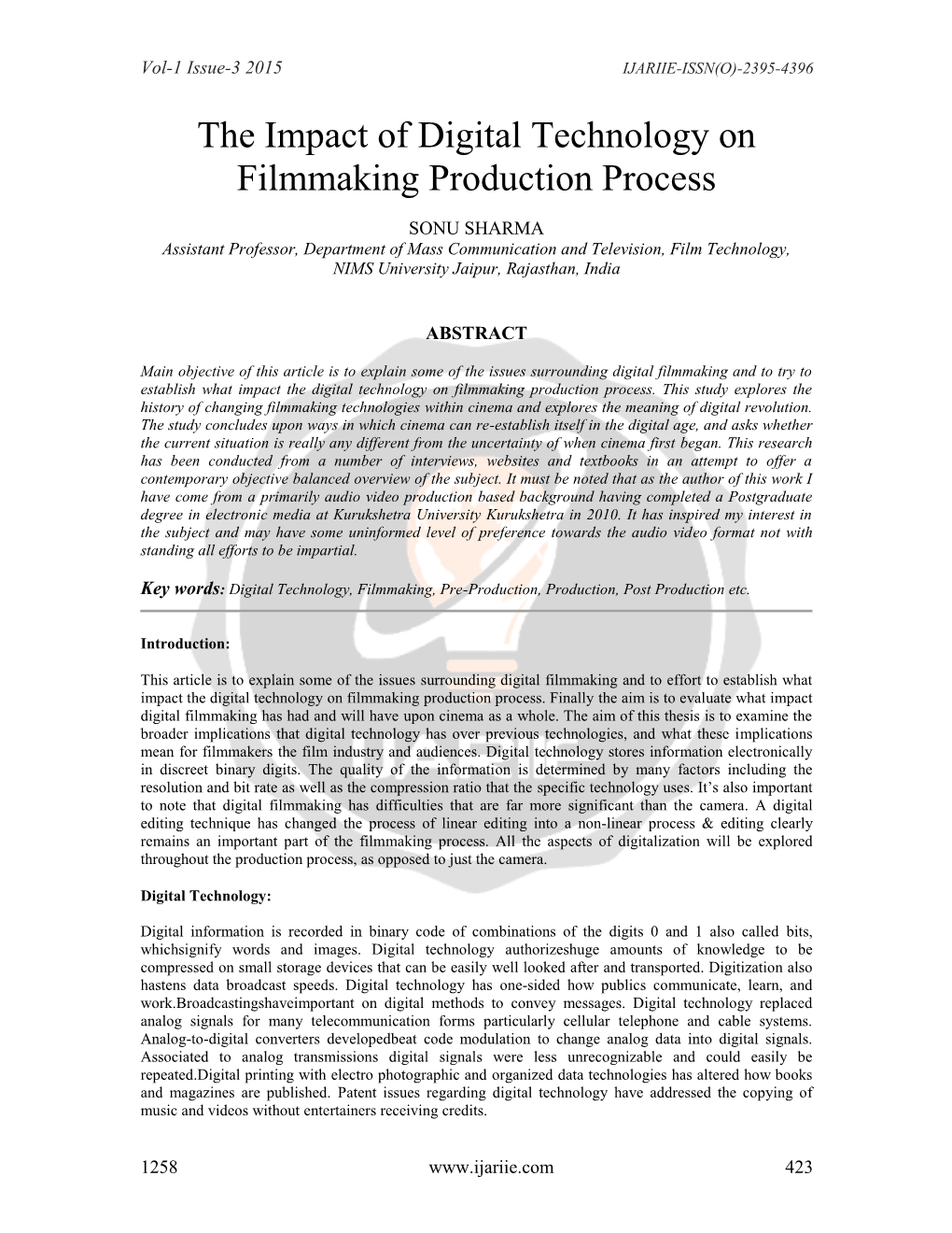 The Impact of Digital Technology on Filmmaking Production Process