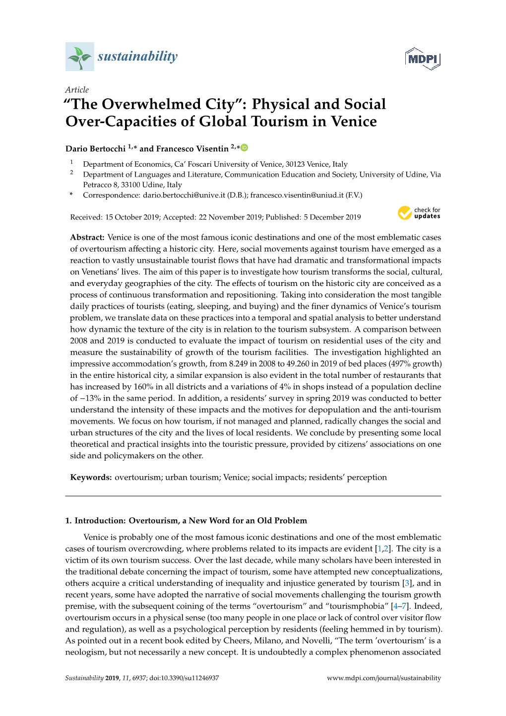 Physical and Social Over-Capacities of Global Tourism in Venice