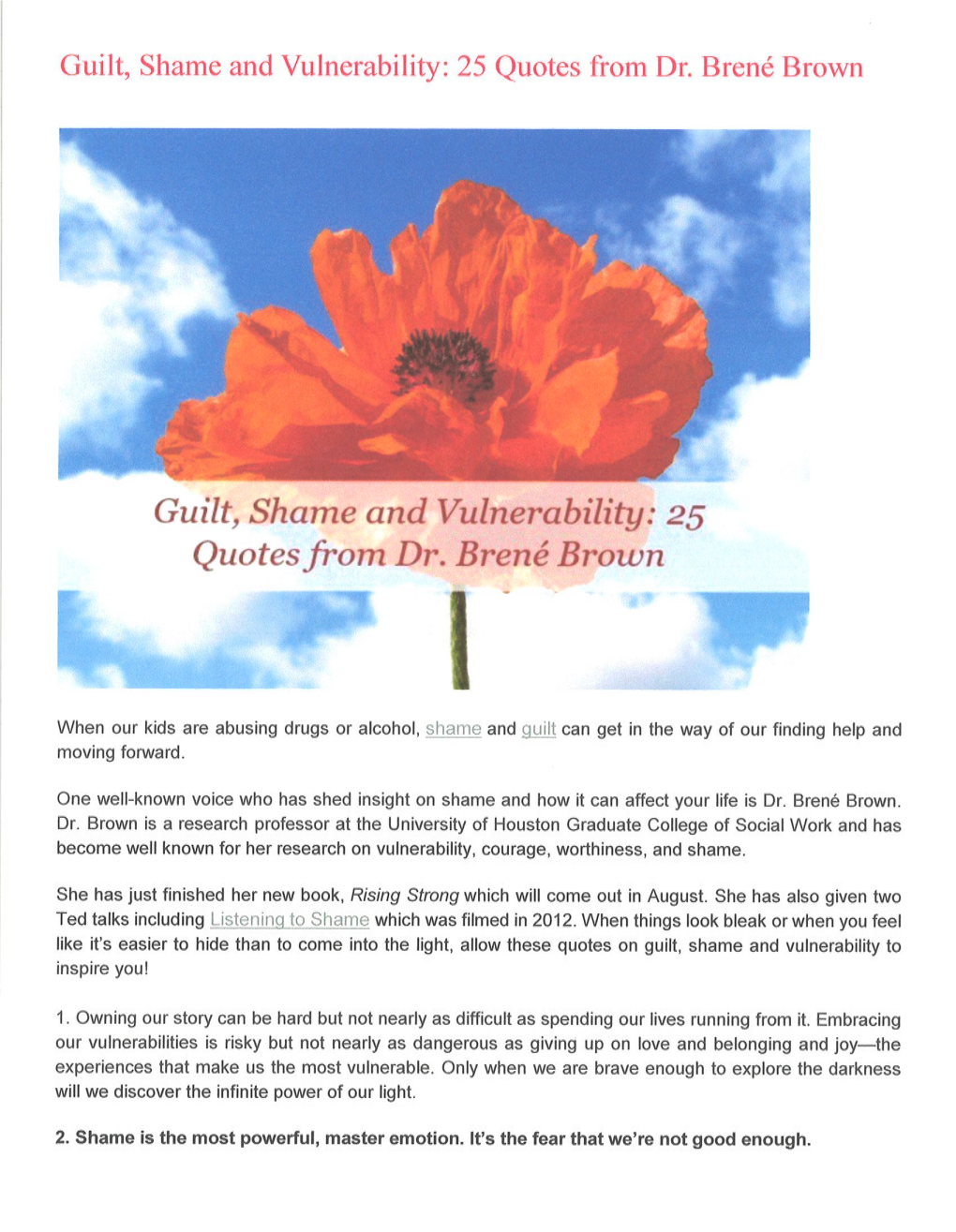 Guilt, Shame and Vulnerability-25 Quotes from Dr. Brene Brown