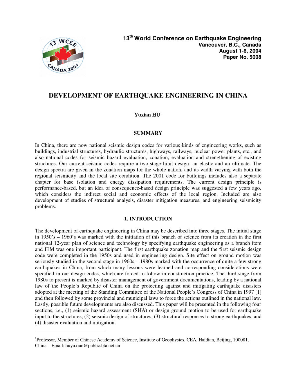 Development of Earthquake Engineering in China