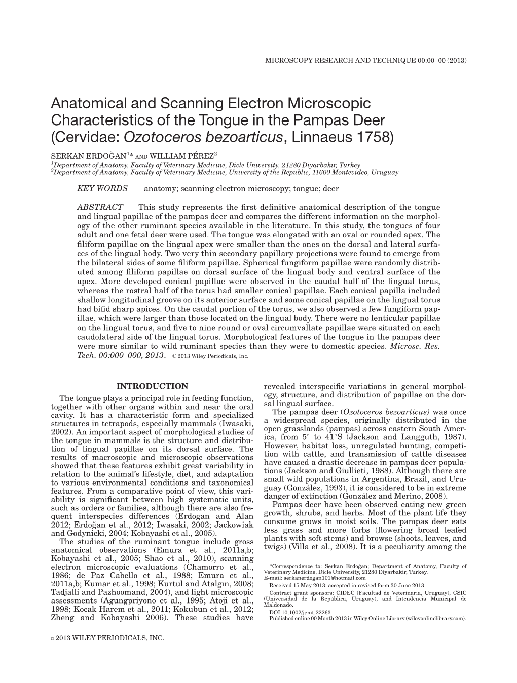 Anatomical and Scanning Electron Microscopic Characteristics of the Tongue in the Pampas Deer (Cervidae: Ozotoceros Bezoarticus, Linnaeus 1758)