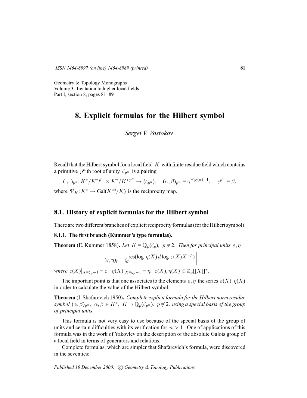 8. Explicit Formulas for the Hilbert Symbol