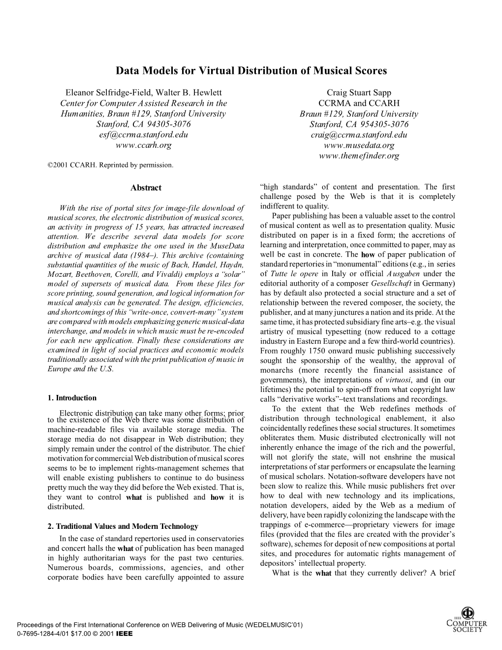 Data Models for Virtual Distribution of Musical Scores