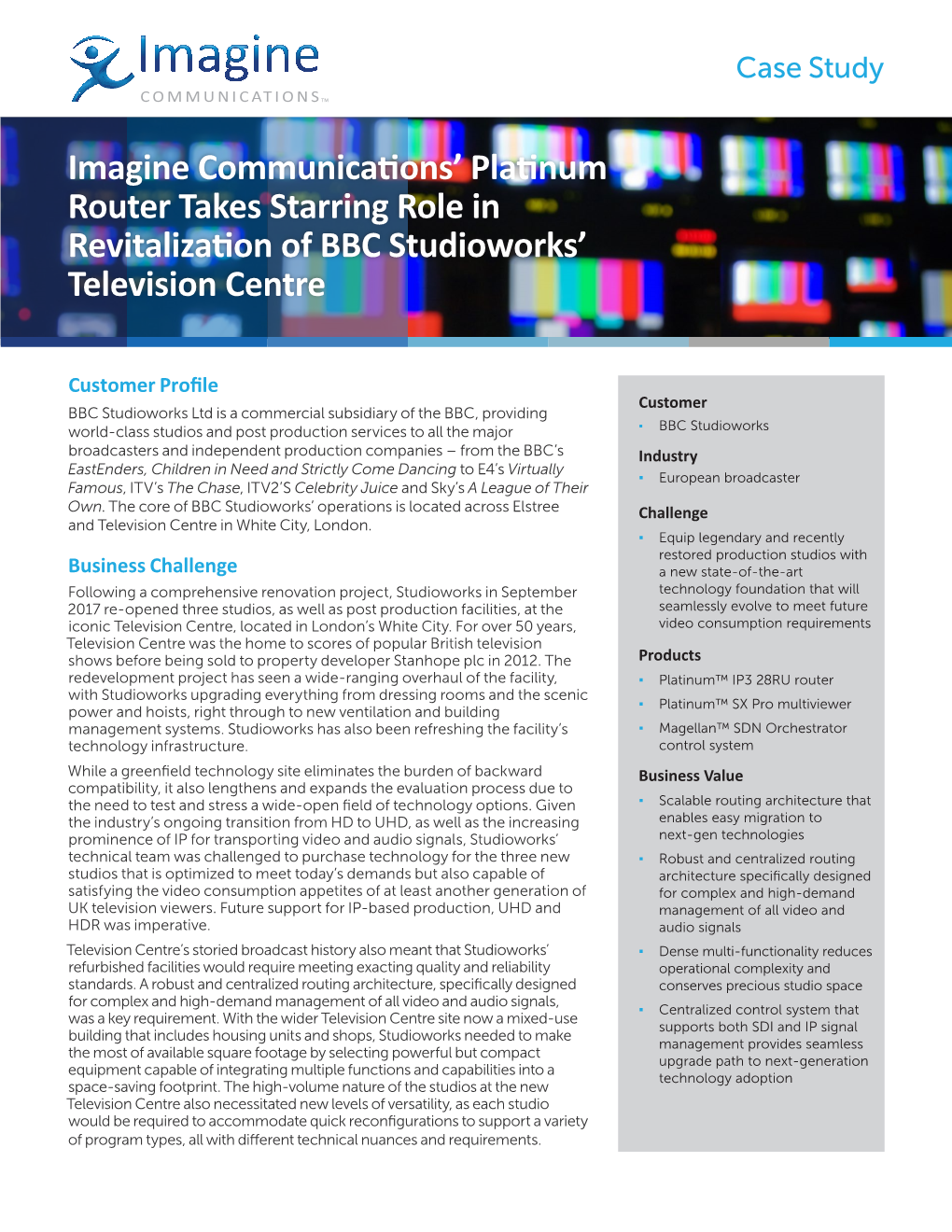 Case Study: Imagine Communications' Platinum Router Takes Starring Role in Revitalization of BBC Studioworks' Television