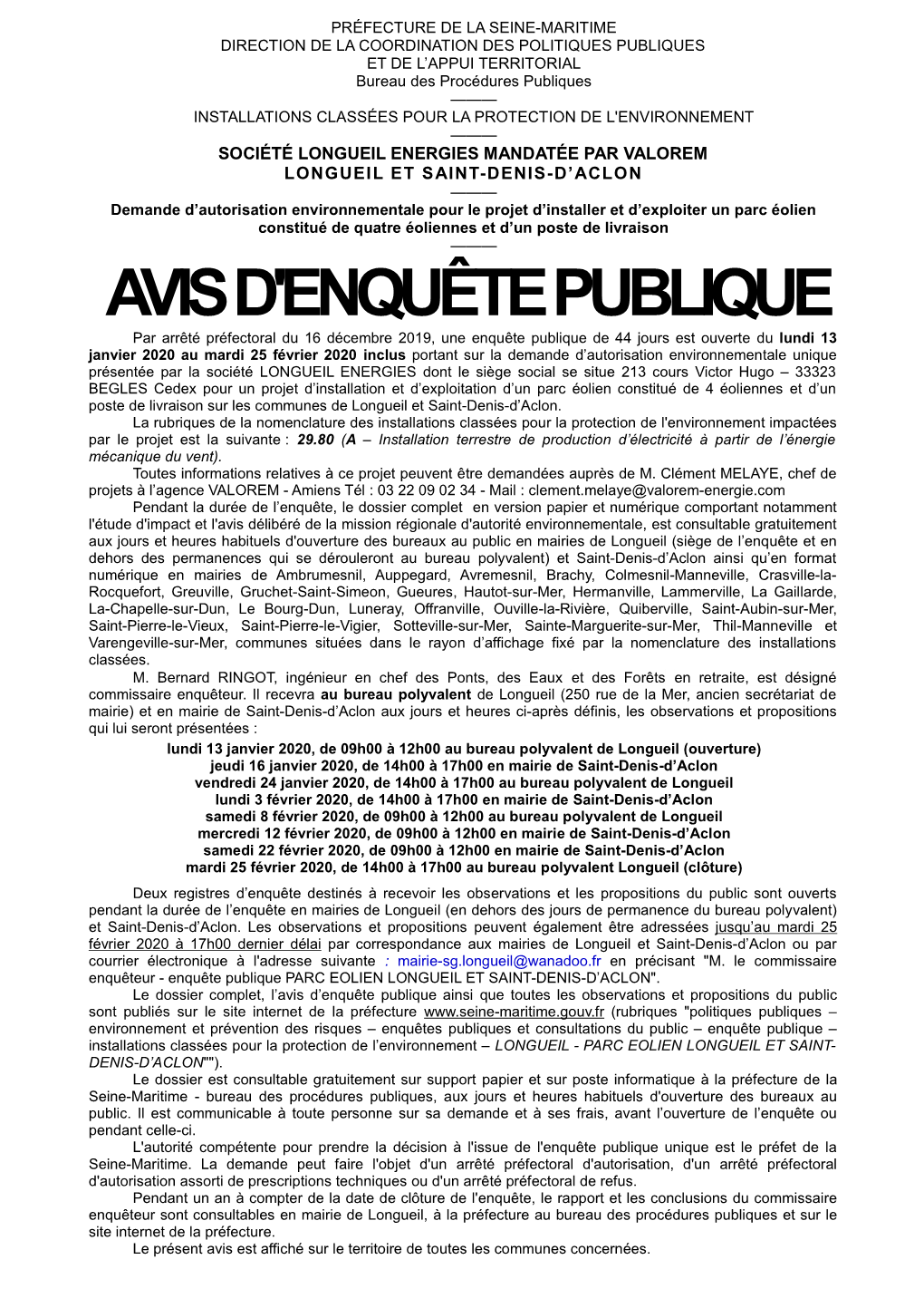 Avis D'enquête Publique