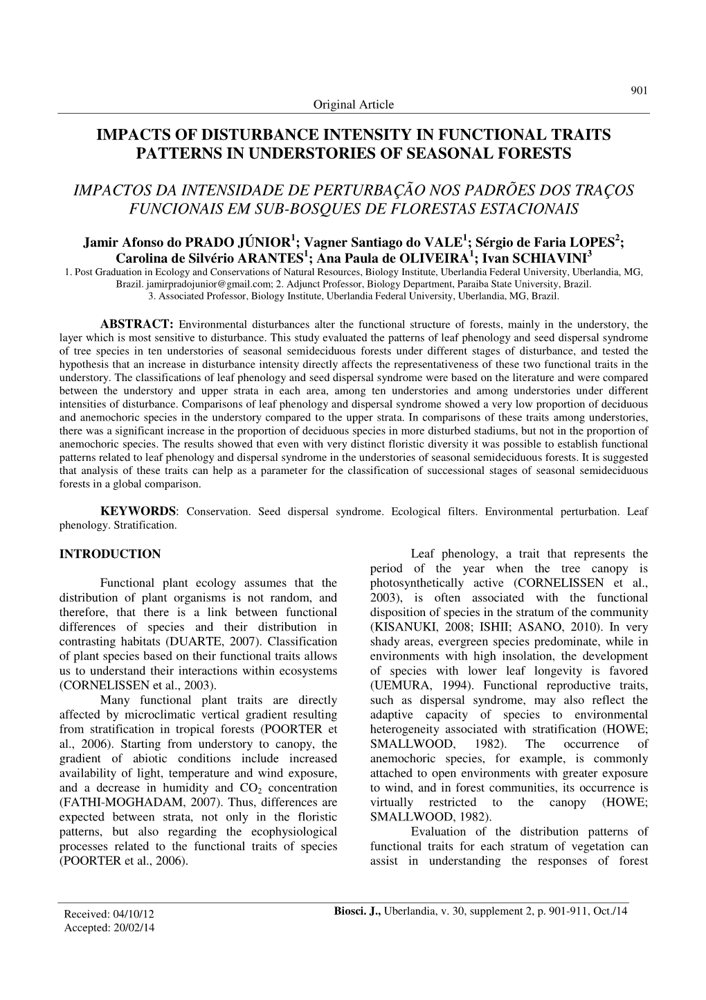 Impacts of Disturbance Intensity in Functional Traits Patterns in Understories of Seasonal Forests