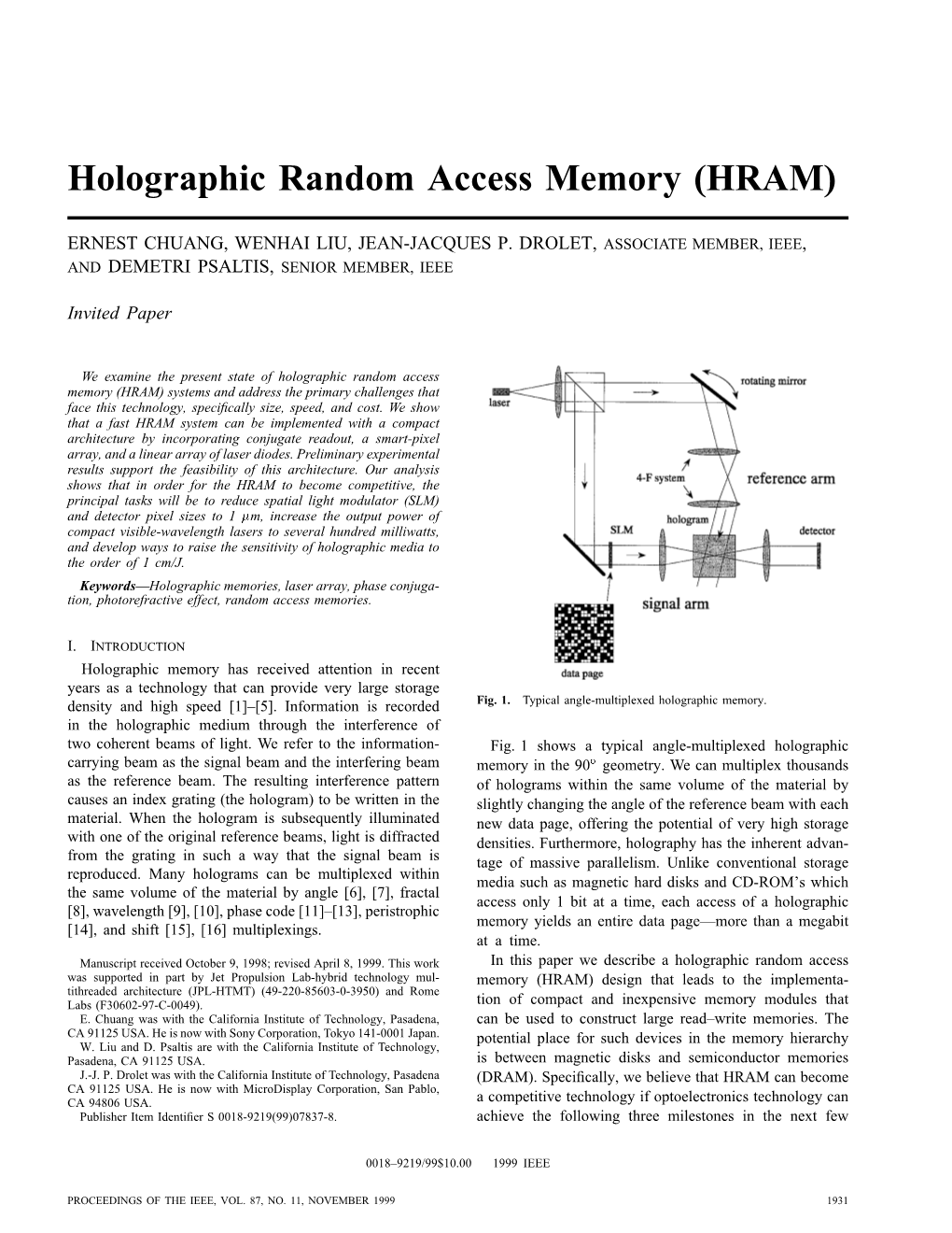 Holographic Random Access Memory (HRAM)