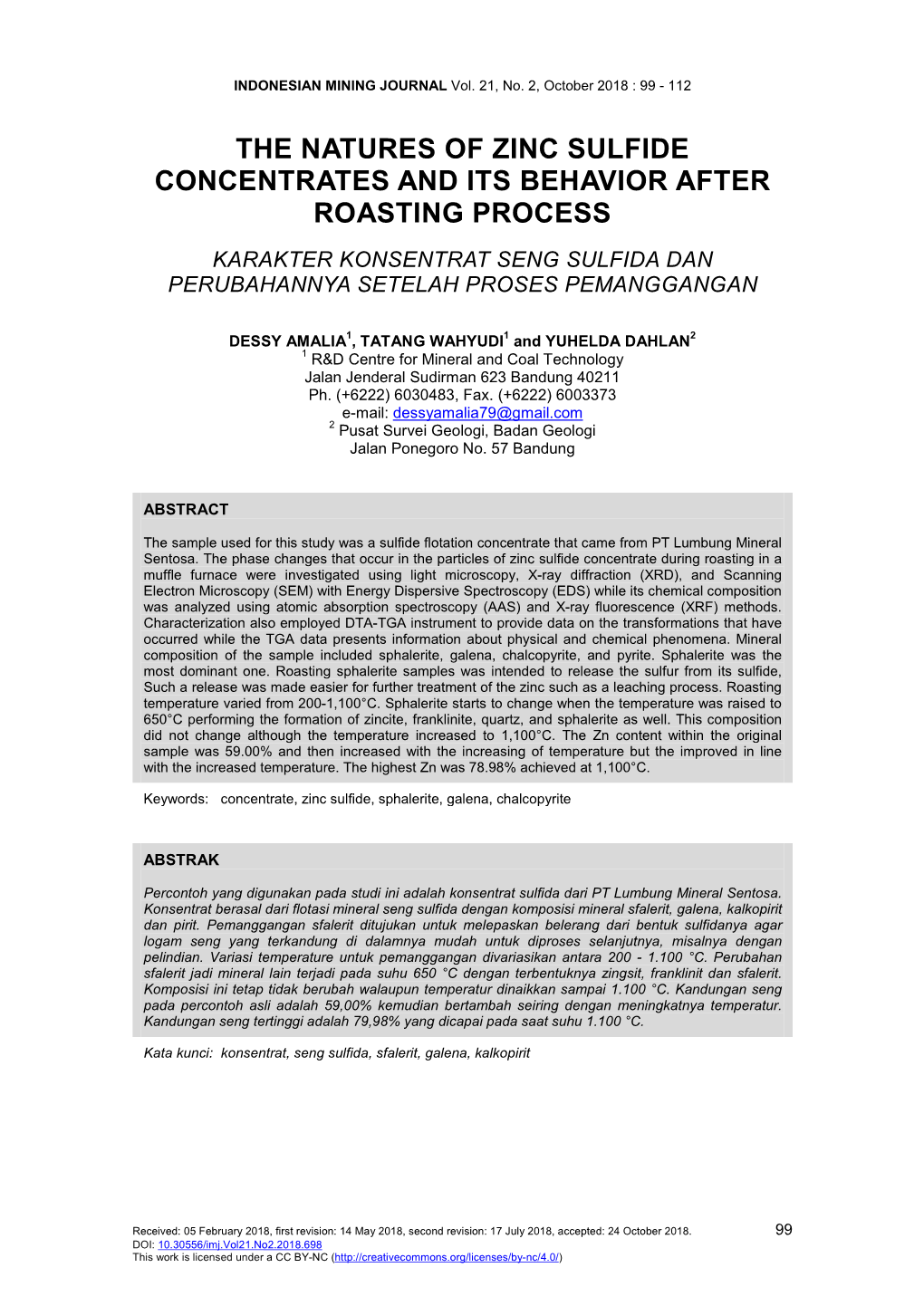 The Natures of Zinc Sulfide Concentrates and Its Behavior After Roasting Process