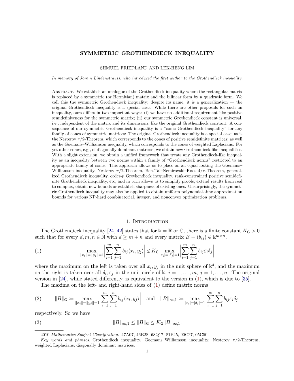 Symmetric Grothendieck Inequality