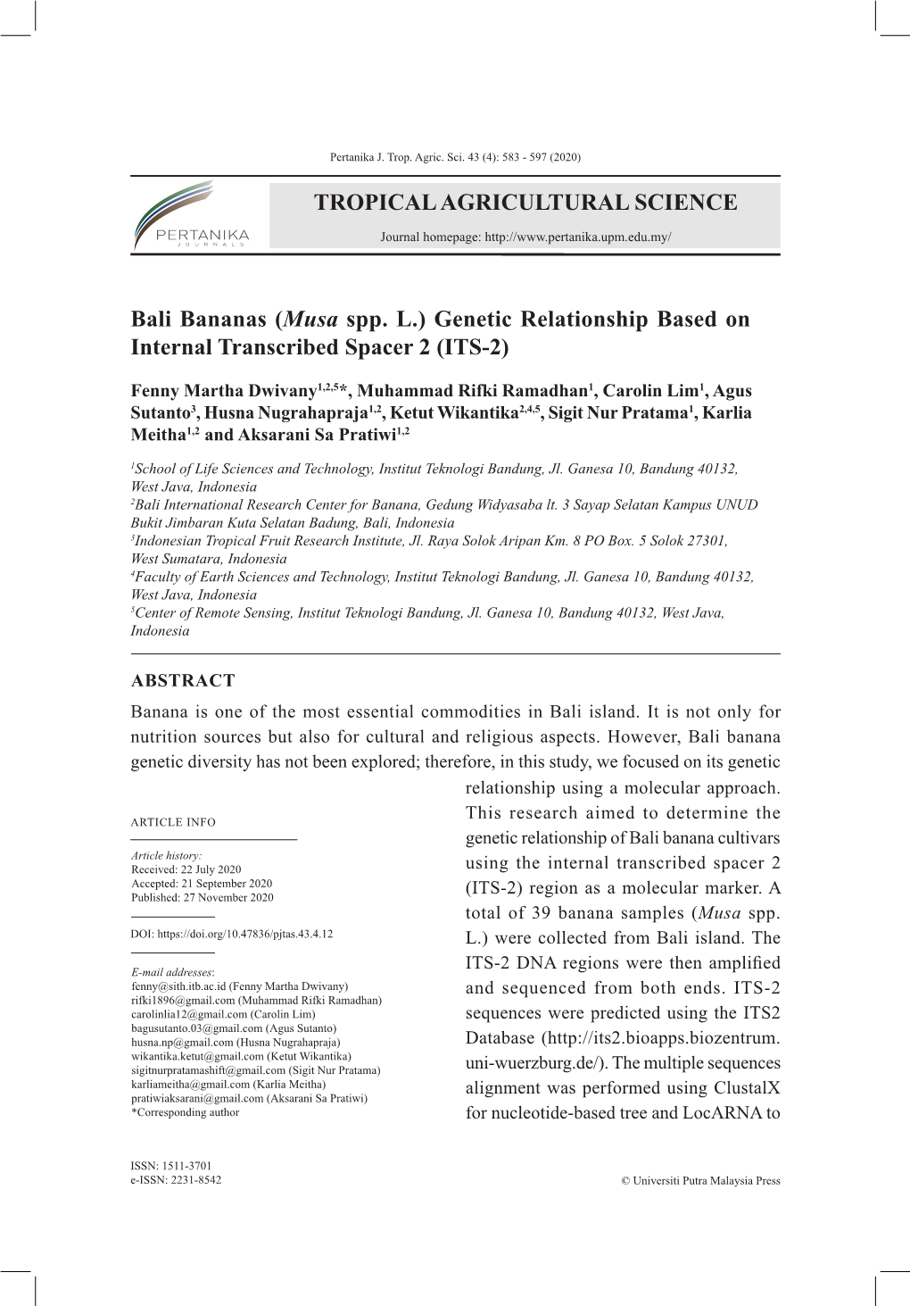 Genetic Relationship Based on Internal Transcribed Spacer 2 (ITS-2)