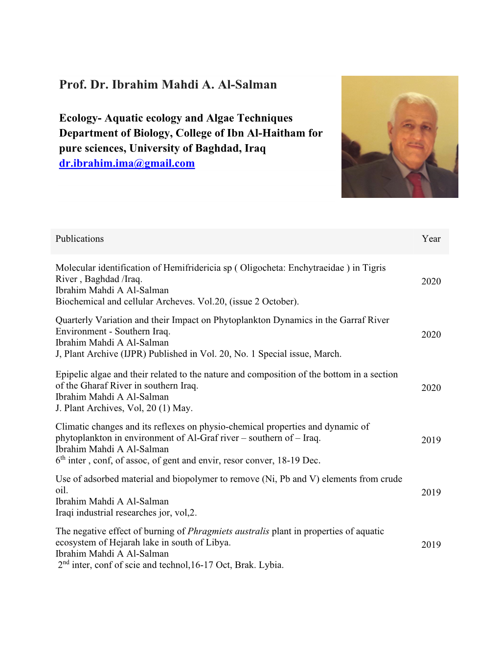 Prof. Dr. Ibrahim Mahdi A. Al-Salman