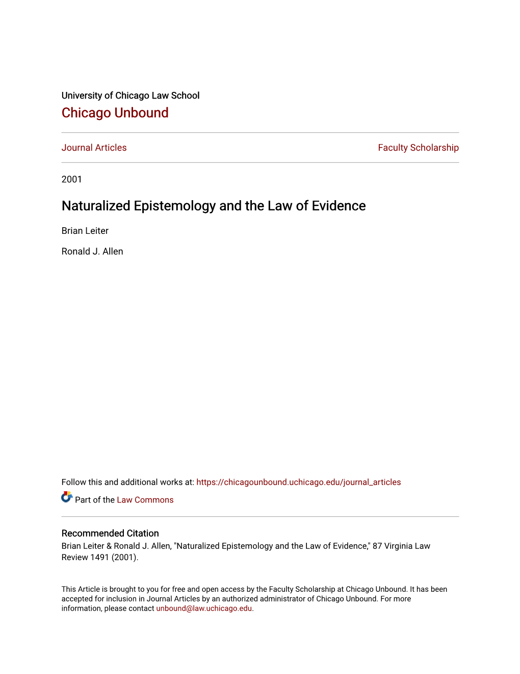 Naturalized Epistemology and the Law of Evidence