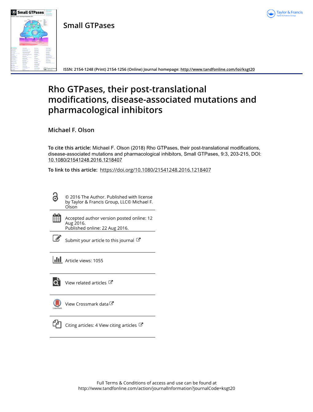 Rho Gtpases, Their Post-Translational Modifications, Disease-Associated Mutations and Pharmacological Inhibitors