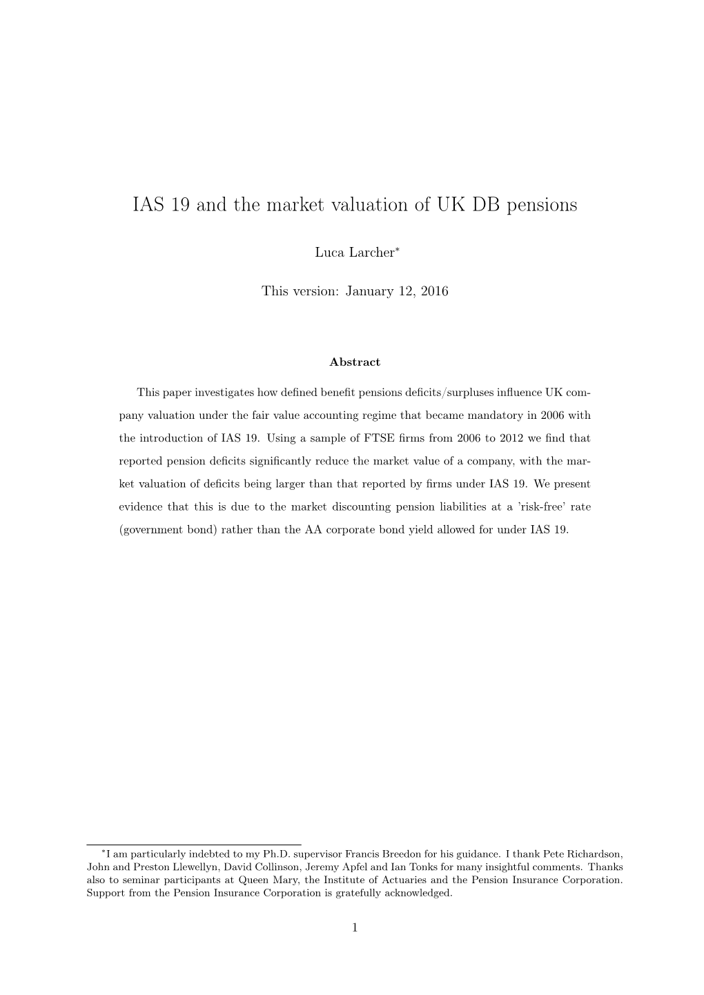 IAS 19 and the Market Valuation of UK DB Pensions