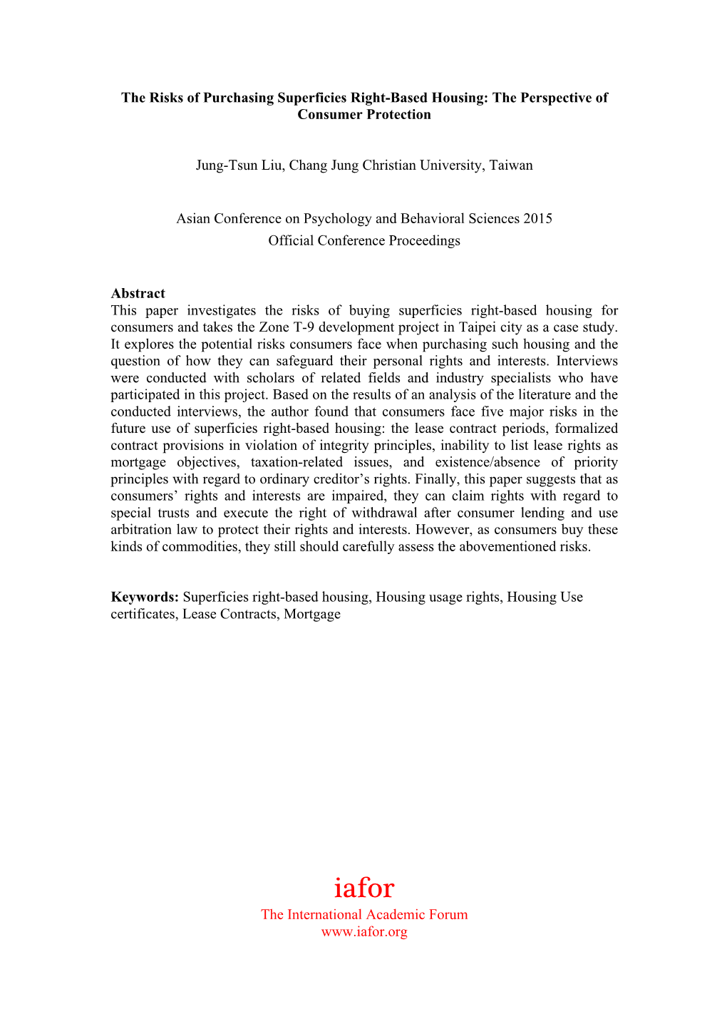 The Risks of Purchasing Superficies Right-Based Housing: the Perspective of Consumer Protection