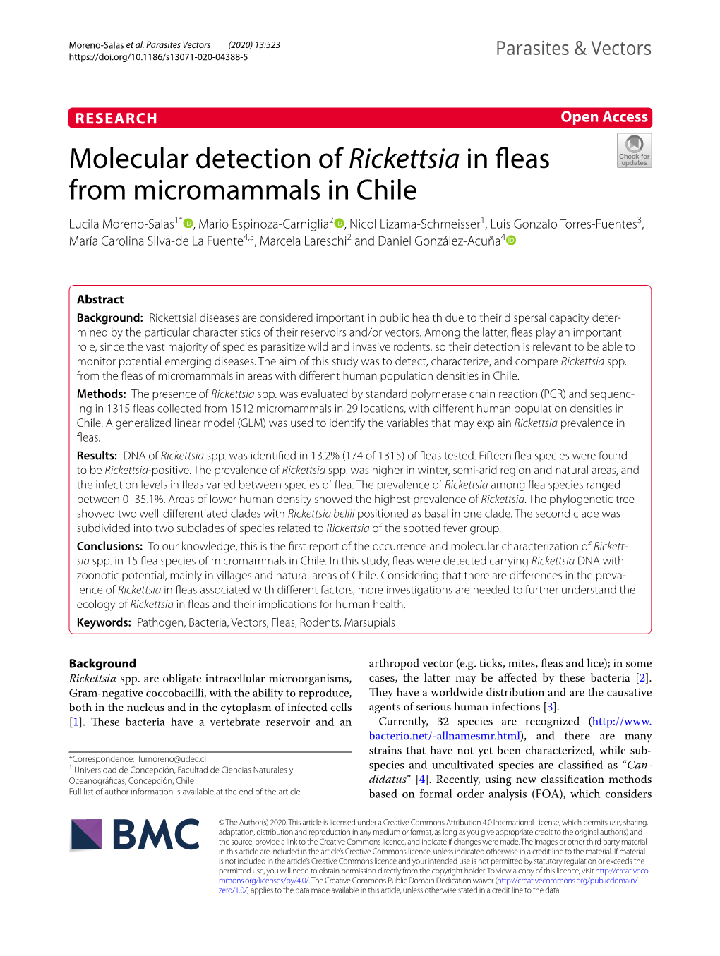 Molecular Detection of Rickettsia in Fleas from Micromammals in Chile