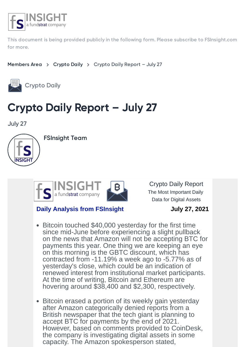 Crypto Daily Report – July 27