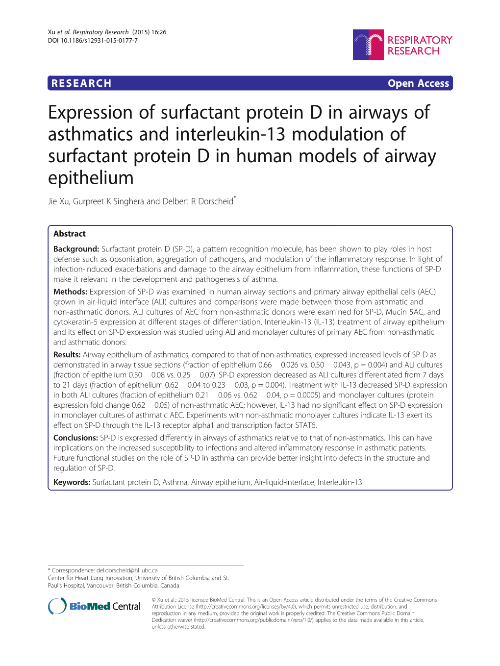 Expression of Surfactant Protein D in Airways of Asthmatics and Interleukin-13 Modulation of Surfactant Protein D in Human Model