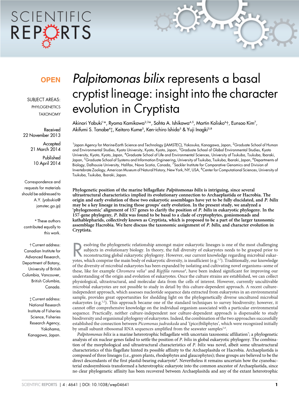 Palpitomonas Bilix Represents a Basal Cryptist Lineage