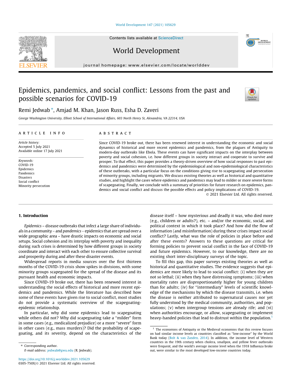 Epidemics, Pandemics, and Social Conflict