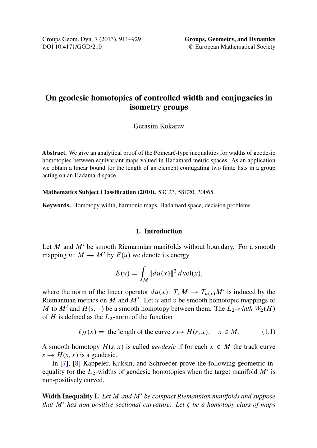 On Geodesic Homotopies of Controlled Width and Conjugacies in Isometry Groups