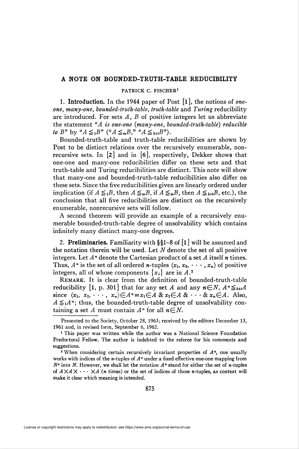 A Note on Bounded-Truth-Table Reducibility