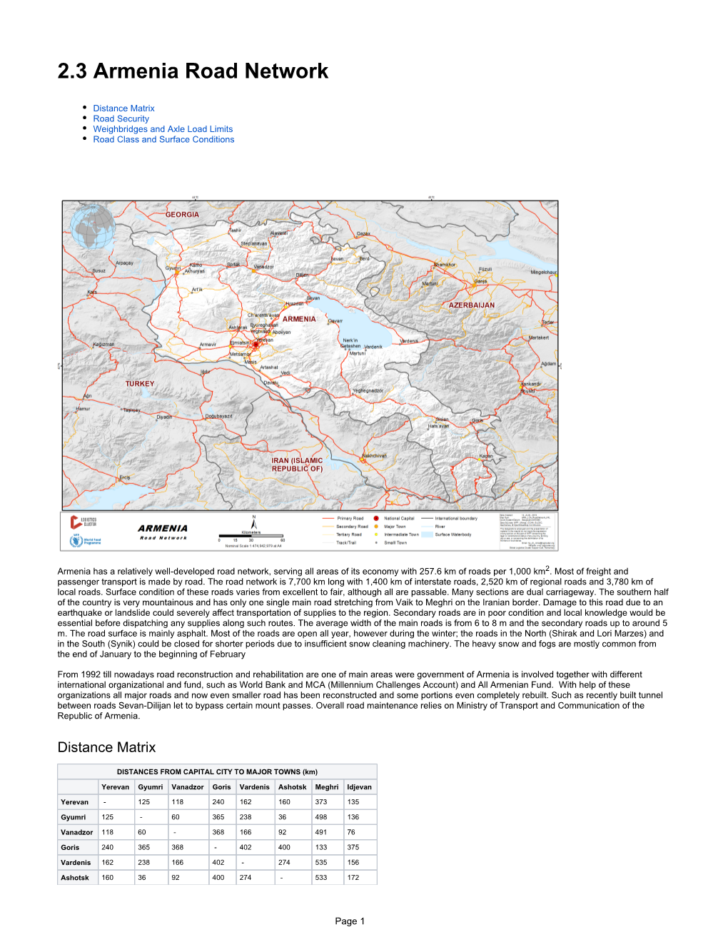 2.3 Armenia Road Network