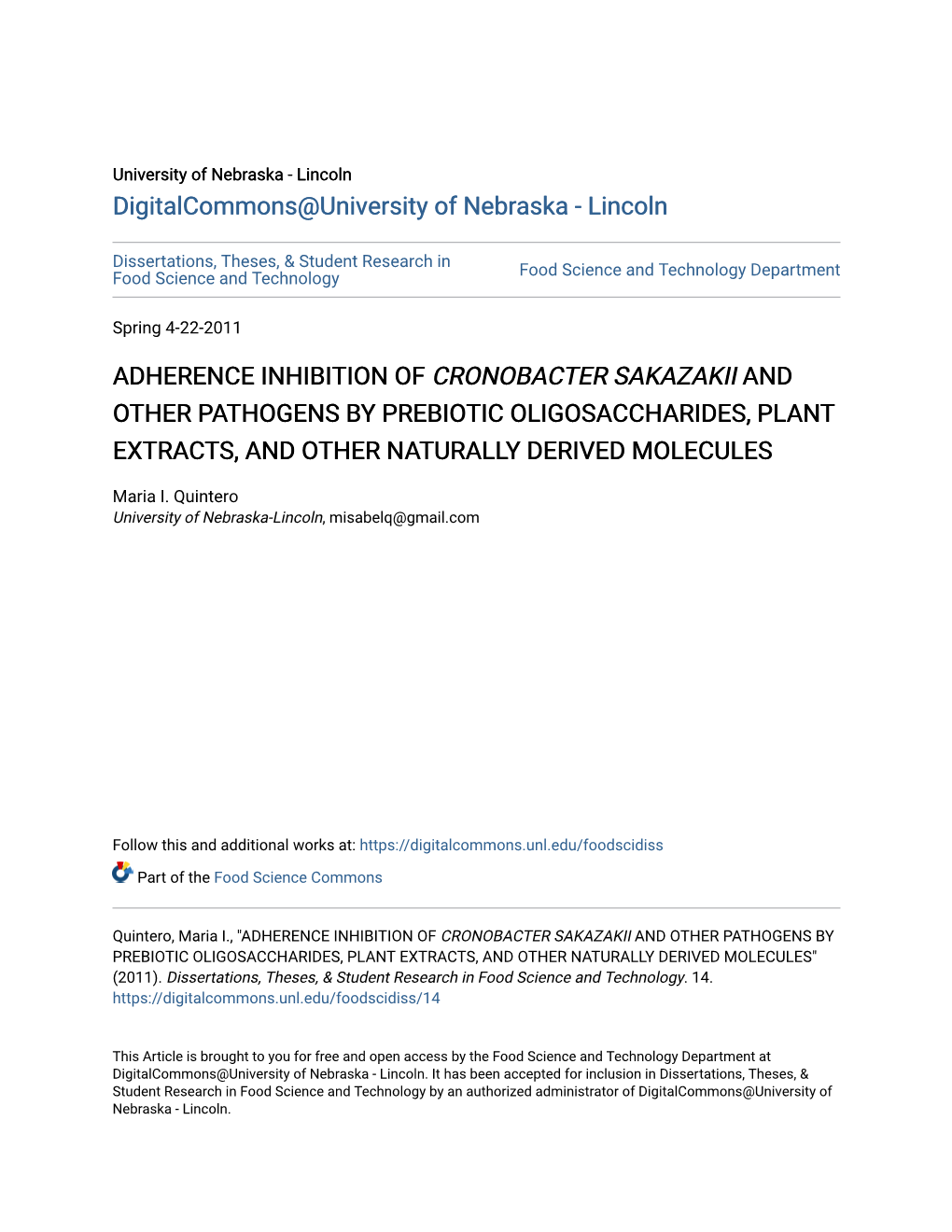 Adherence Inhibition of Cronobacter Sakazakii and Other Pathogens by Prebiotic Oligosaccharides, Plant Extracts, and Other Naturally Derived Molecules