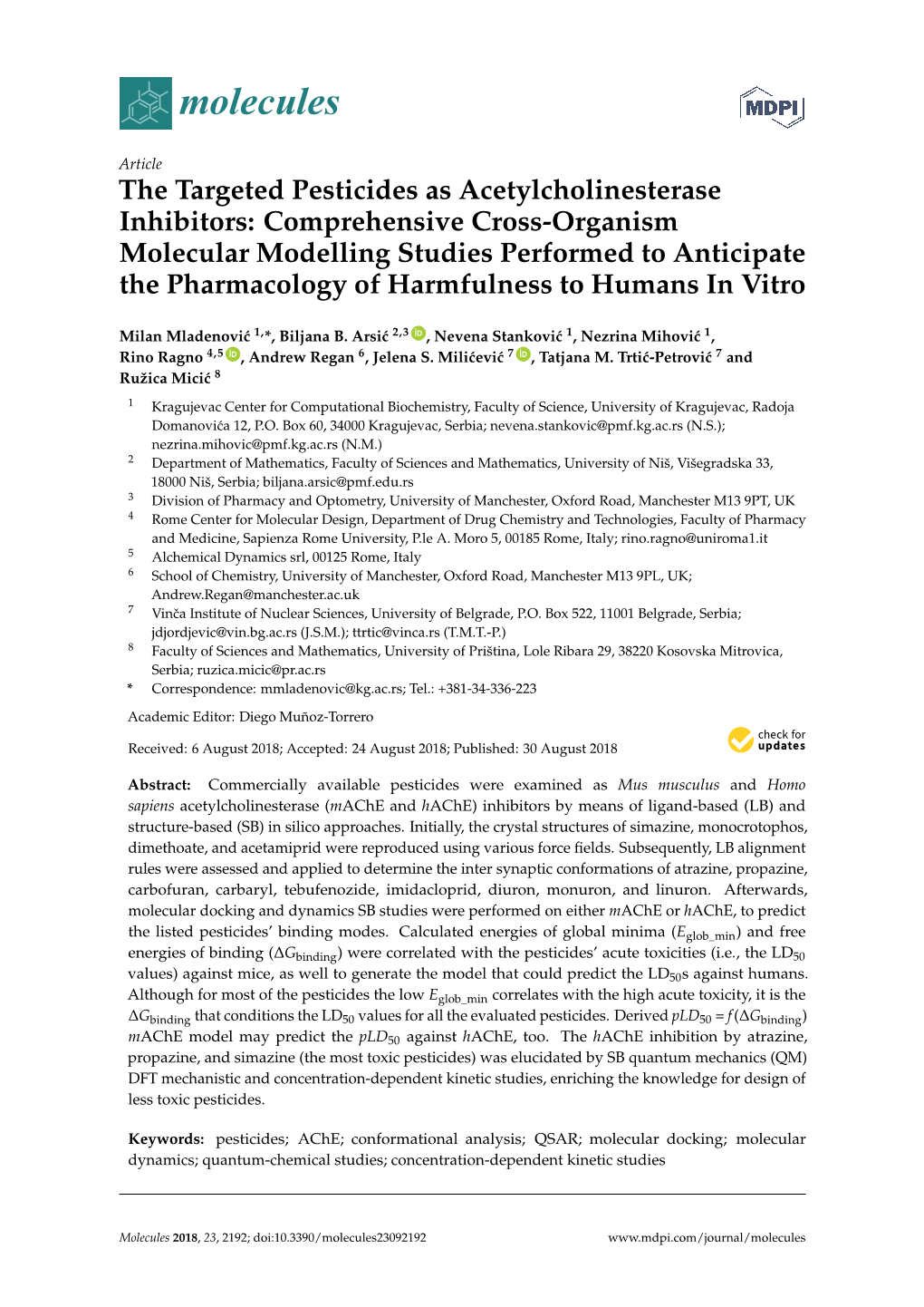 The Targeted Pesticides As Acetylcholinesterase Inhibitors