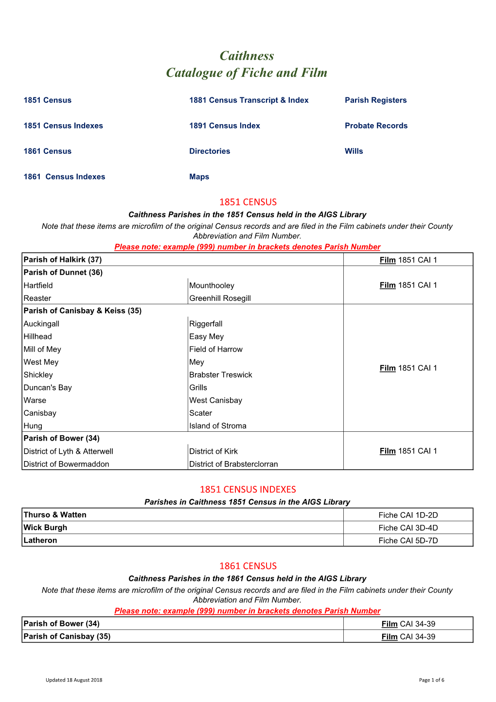 Catalogue of Caithness, Scotland Fiche and Film.Xlsx