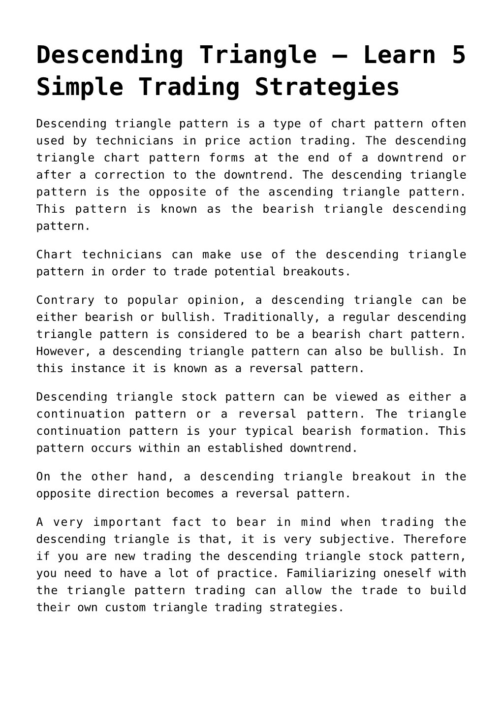 Descending Triangle – Learn 5 Simple Trading Strategies