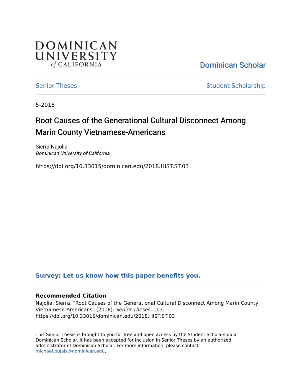 Root Causes of the Generational Cultural Disconnect Among Marin County Vietnamese-Americans