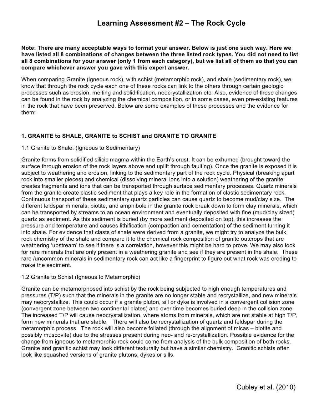 Learning Assessment #2 – the Rock Cycle