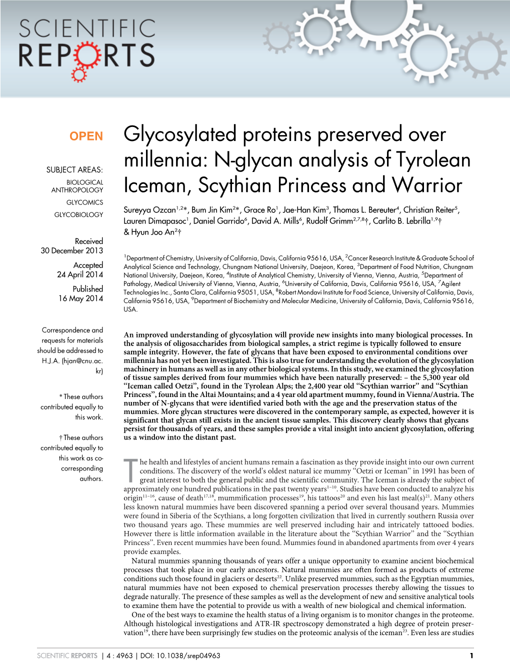 N-Glycan Analysis of Tyrolean Iceman, Scythian Princess and Warrior
