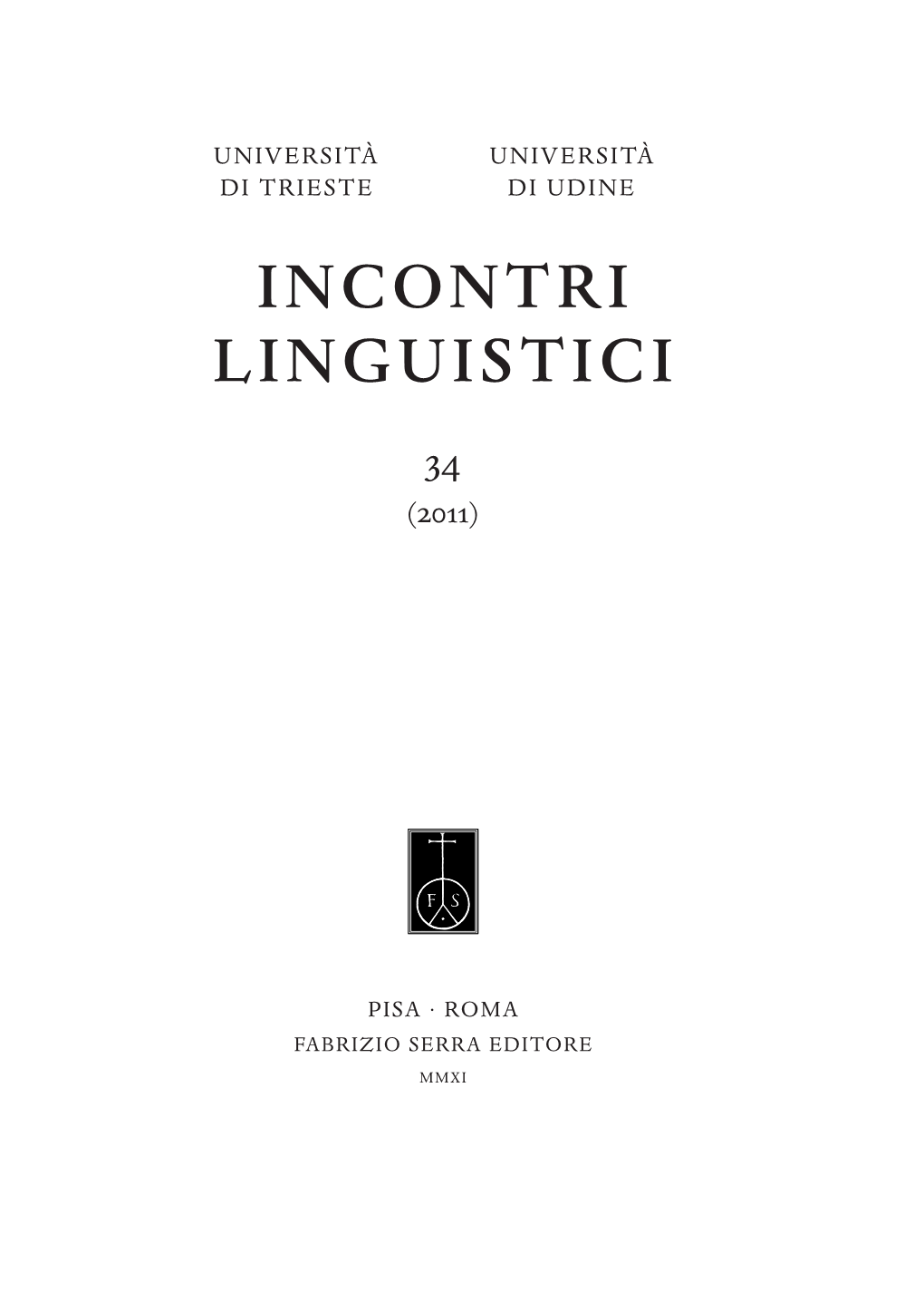 Incontri Linguistici 34 (2011)